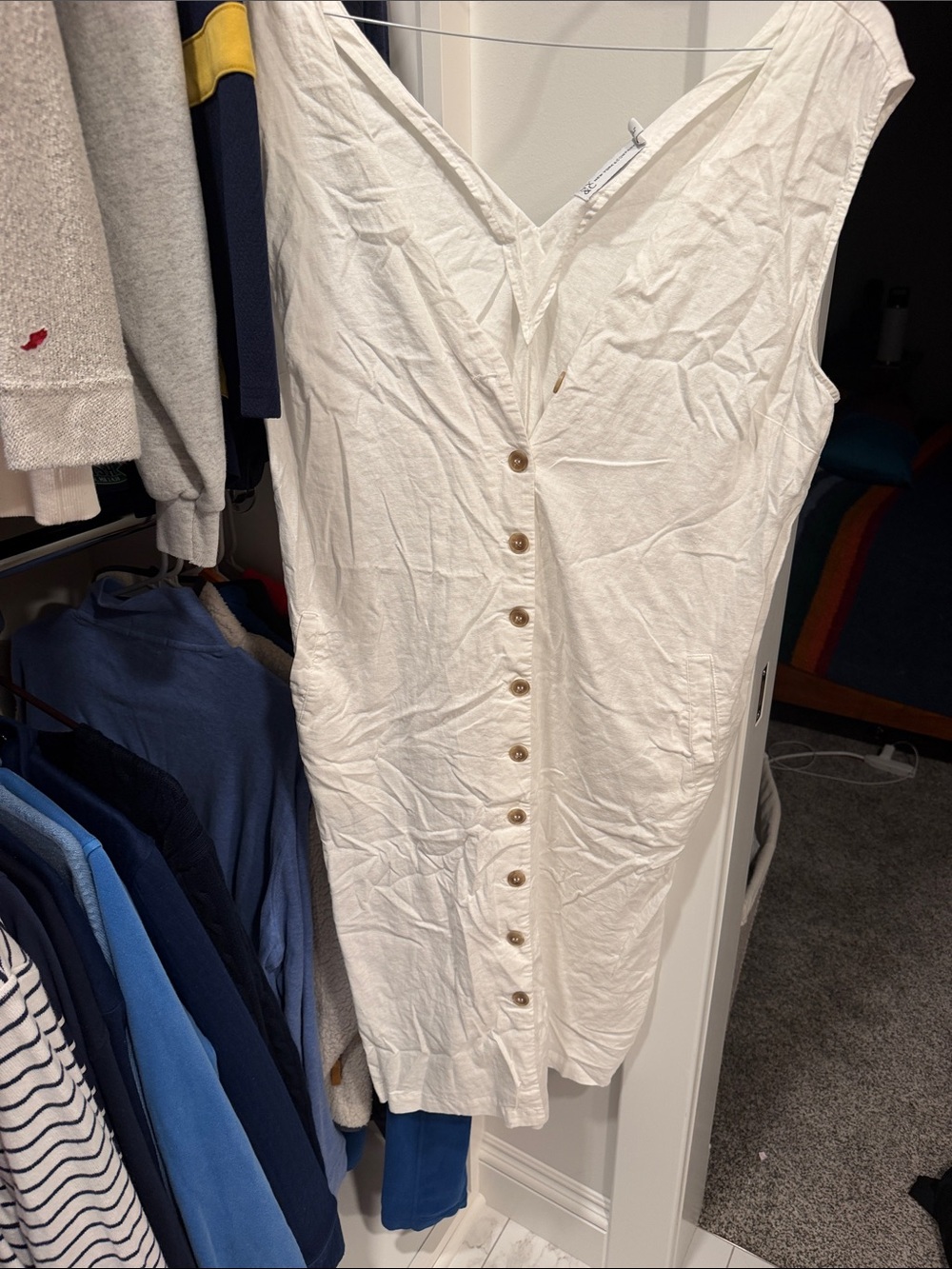 White Button-Front Linen Sleeveless Dress